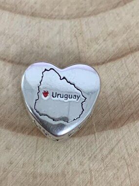 Pandora Uruguay Flag Dangle Heart Charm Pendant, S925 Silver Jewelry